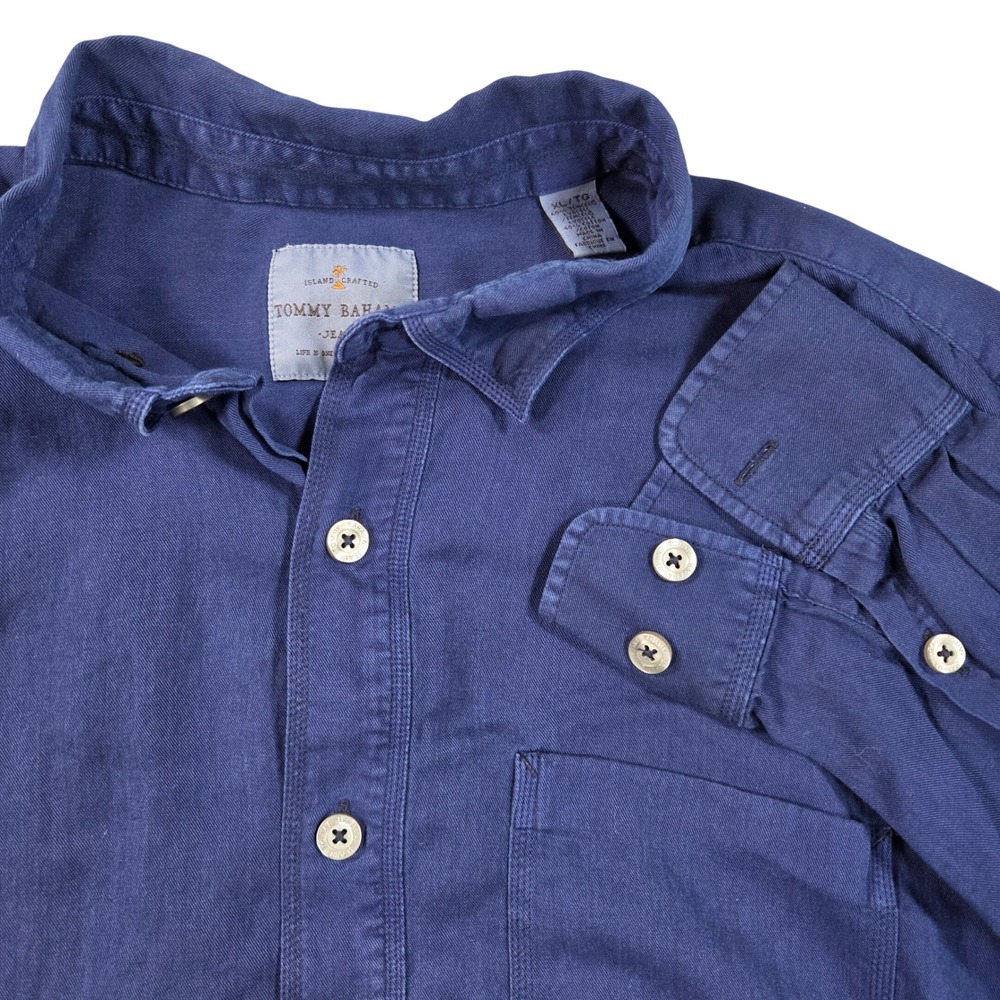Tommy Bahama Jeans Shirt Mens XL Blue Button Down Long Sleeve Tencel Cotton